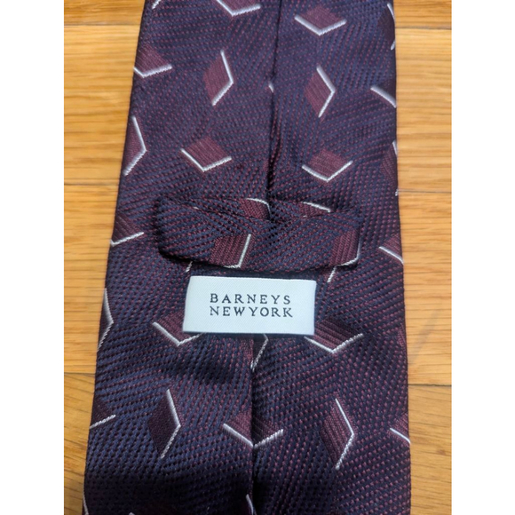 Barneys New York Vintage Men's Tie Navy Burgundy Geometric - Picture 3 of 6